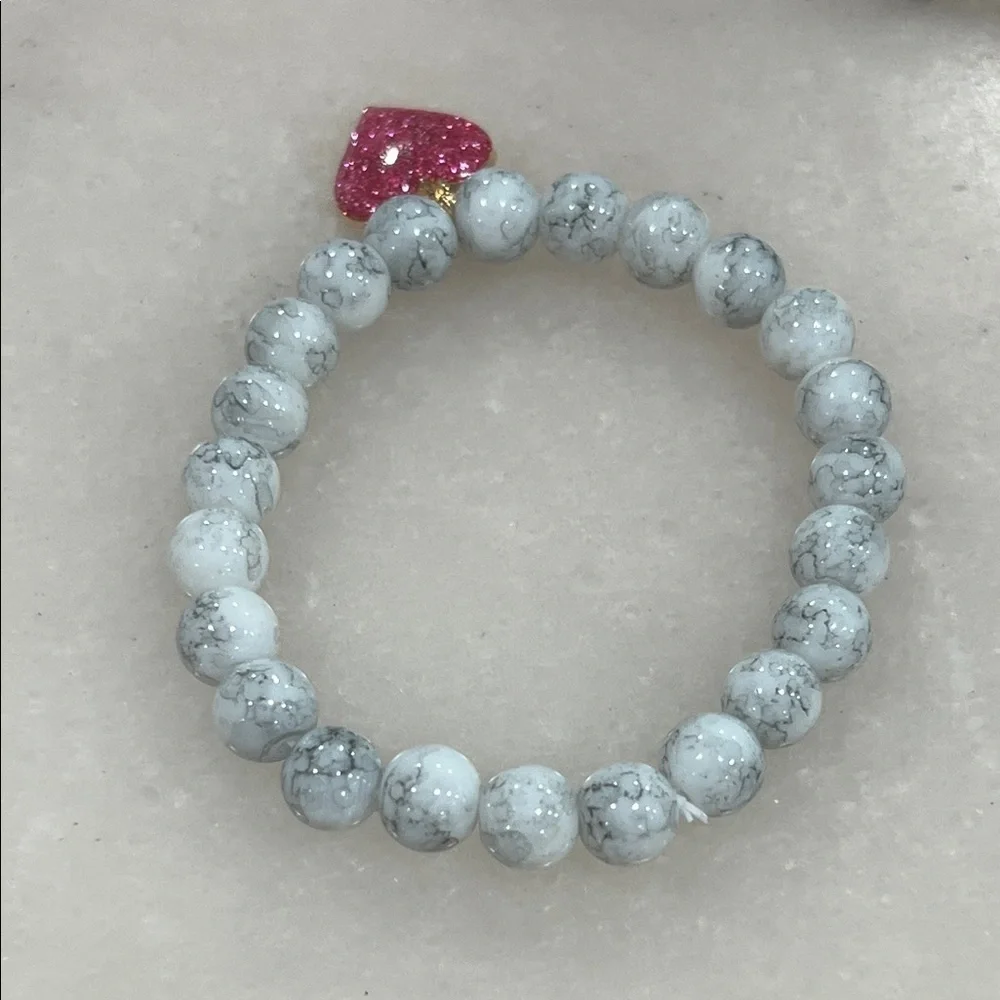 White Beaded Heart Charm Bracelet | Y2K Cute Girly Jewelry Coquette Aesthetic
